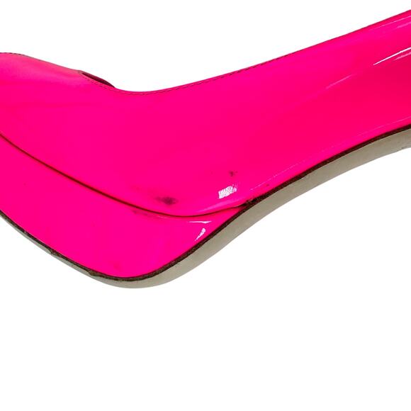 Miu Miu Neon Pink Patent Peep Toe Stiletto Heels - Picture 6 of 7